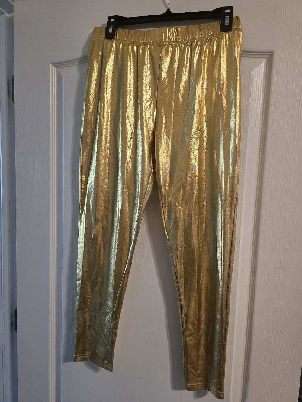 Feeling Festive Metallic Gold Stretch Leggings SZ Med